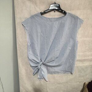 Striped Tie-Front Blouse in Blue and White